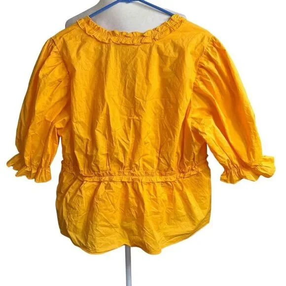 Tuckernuck Hyacinth House Canary Ruffle Rela Blouse Puff Sleeve Tangerine 2XL - Picture 3 of 10
